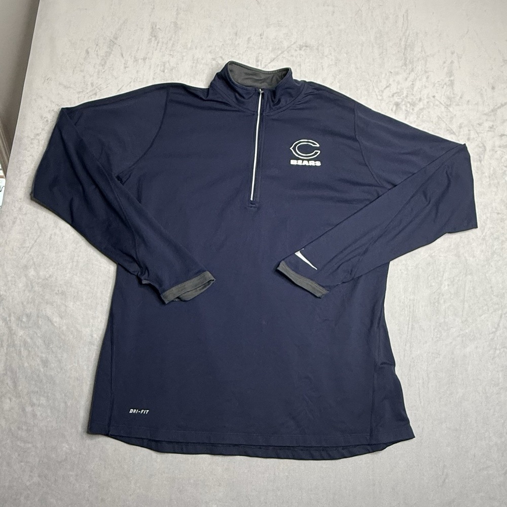 Nike‎ Dri-Fit Team Sweater Womens XL NFL 1/4 Zip Chicago Bears Blue Pullover